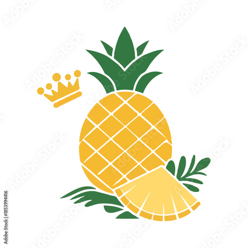 Pineapple with crown Vector on white background