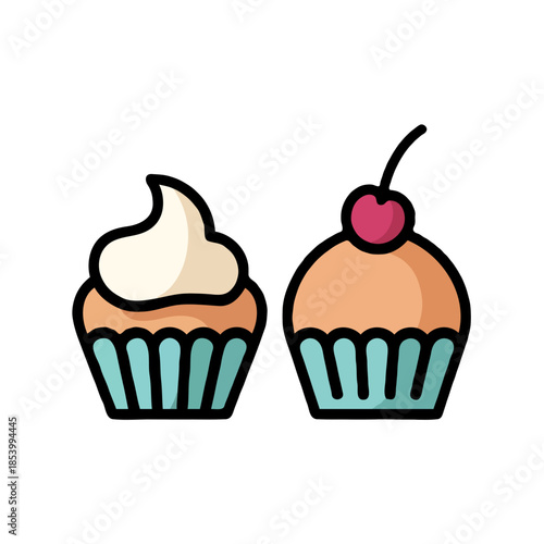 Two decorated cupcakes Vector on white background