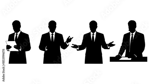 Black News Anchor Silhouette Vector Showing Reading Notes Presenting Gesturing and Closing Remark