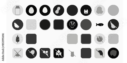 Minimal Black and White Food Allergen Icon Set with 32 Ingredient Warning Symbols