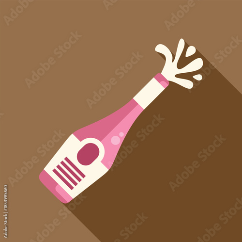 Pink champagne bottle popping with a splash symbolizing celebration