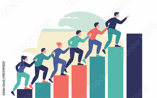 Teamwork climbing steps to success