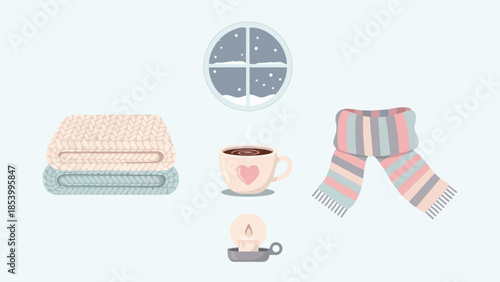 Cozy Winter Lifestyle Objects Flat Vector Illustration