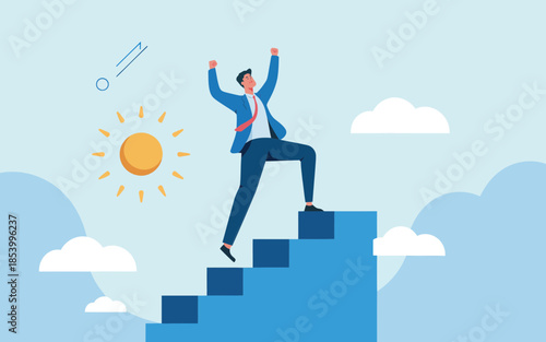Businessman climbing success stairs