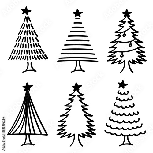 Christmas Tree Doodle Hand Drawn Bundle Collection Illustration.Vector Illustration