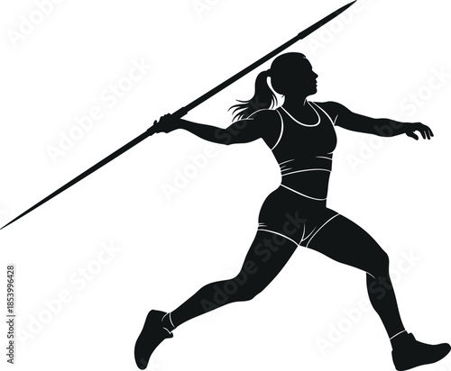 Dynamic Silhouette of a Female Javelin Thrower Athlete in Mid-Action Pose Isolated on White Background for Track and Field Sports