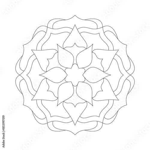 Therapy mandala vector. Wavy heart ribbon abstract geometric pattern in clean black line. Easy coloring for silver, beginners, & romantic love logo.