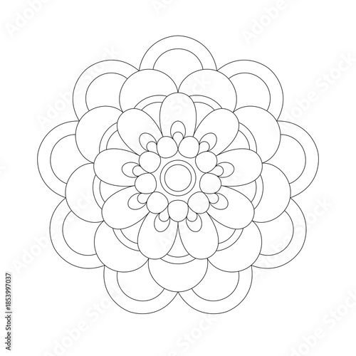 Therapy mandala vector. Cloud-like puffy floral pattern in clean black line. Easy coloring for elderly, beginners, dreamy logo & card.