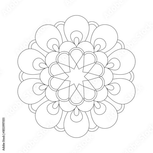 Therapy mandala vector. Round bubble floral pattern in clean black line. Easy coloring for seniors, beginners, soft wellness logo & card.