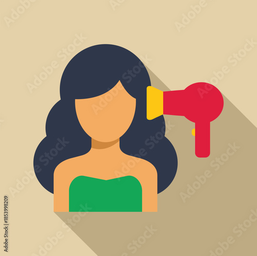 Woman drying hair with a red hairdryer, representing a beauty and haircare concept