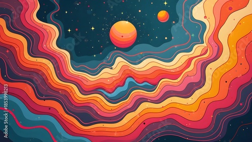 1970s Psychedelic Art Poster – Flat Illustration