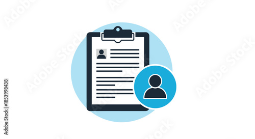 Clipboard displaying a professional resume and candidate profile icon representing hiring processes and human resources management.