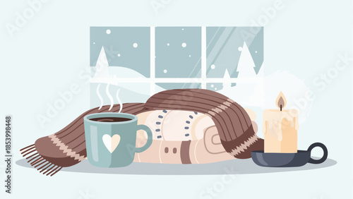 Cozy Winter Lifestyle Objects Flat Vector Illustration