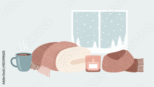 Cozy Winter Lifestyle Objects Flat Vector Illustration