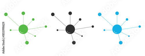 Centralized network node diagrams in vibrant colors, connectivity and communication infrastructure