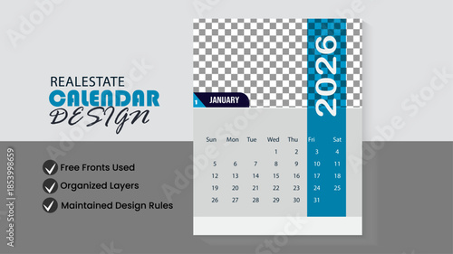 Real estate professional Calendar design template for a property sale agency .