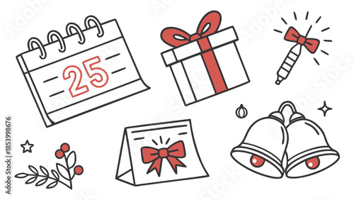 Christmas icons and symbols for holiday celebrations and gift giving