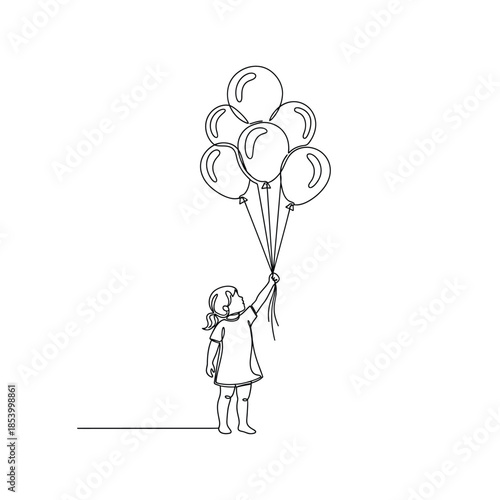 Child holding a bunch of balloons sketch