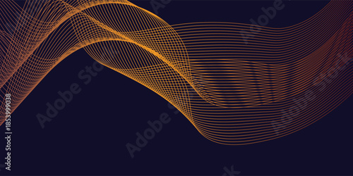 Abstract glowing wave lines on dark blue background. Dynamic wave pattern. Modern flowing wavy lines. Futuristic technology concept. Suit for banner, poster, cover, brochure, flyer, website