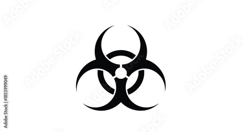 Black biohazard warning symbol on white background used to identify biological substances that pose a threat to health.