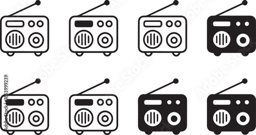 Radio in Various Style Media Broadcasting Communication Equipment Vector Illustration Exactly 130 Characters
