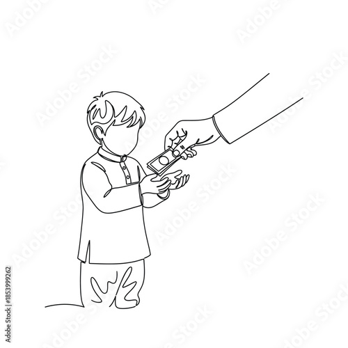 Child receiving a gift or money from an adult hand