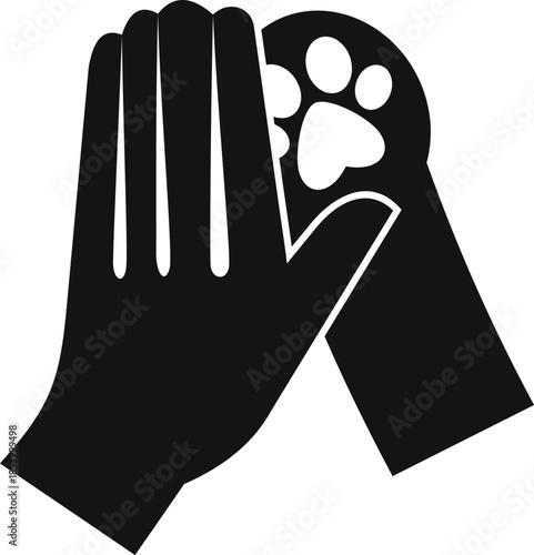 Human hand and pet paw connecting in a high five gesture, symbolizing friendship and care