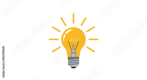 Glowing light bulb illustration representing a bright idea creativity and inspiration with radiating rays of light.