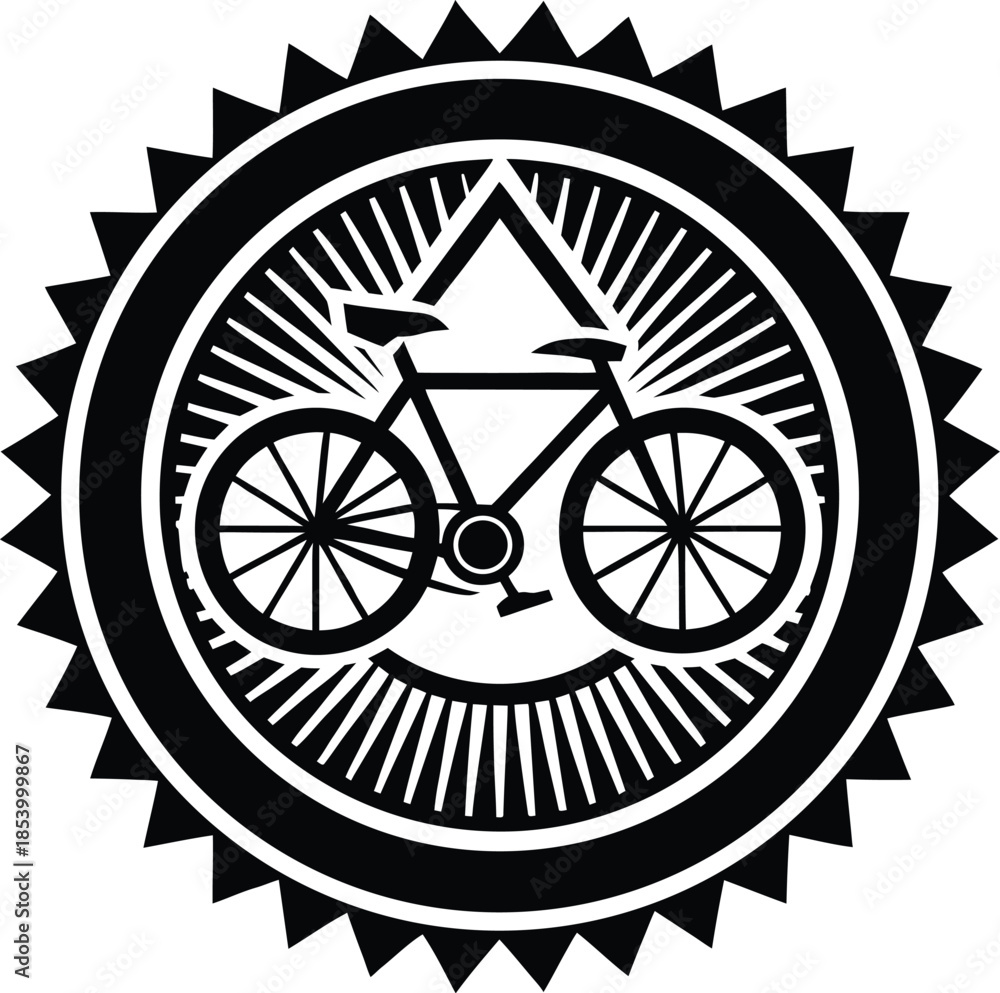 Fototapeta premium Vintage bicycle emblem with triangular mountain silhouette