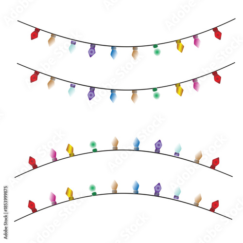 Christmas Lights Isolated on Transparent Backgound. Festive Colorful Christmas Lights String Decoration. Vector Graphic for Christmas Cards, Banners, Poster, Web