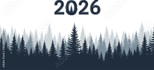New year 2026 greeting with blue forest silhouette