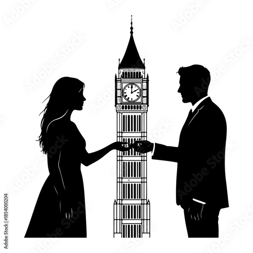 Couple reaching for each other in front of big ben Vector
