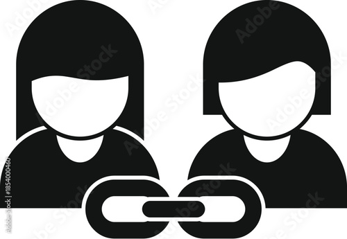 Two people profile icons linking together, representing connection and collaboration