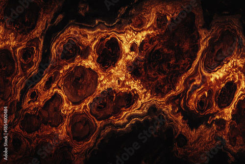 Burl wood veneer pattern displays swirling grain and rich brown tones with organic abstract texture creating dramatic and warm visual effect for interior design