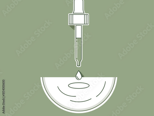 A dropper dispenses liquid into a petri dish. Clean, modern lab illustration. Perfect for science, skincare, or wellness themes.