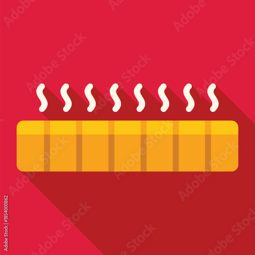 Radiator producing hot steam, heating room on red background