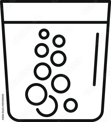 Drinking glass filled with carbonated liquid and rising bubbles, drawn as a vector icon
