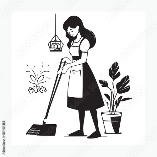 woman with mop