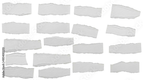 Collection of white torn paper piece sisolated on transparent background Ripped paper textures, rough edges, realistic torn sheets, collage cutout design elements PNG