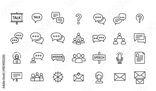 Thin line speaking and communication icons vector set for infographics and presentation design