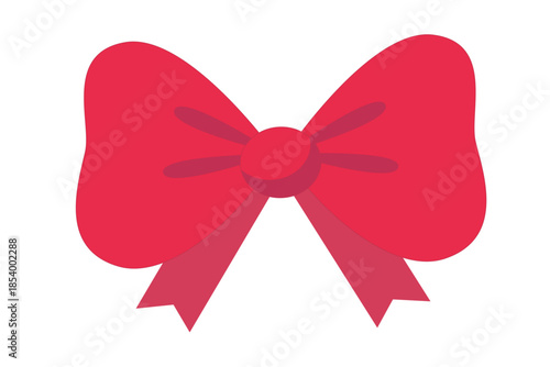 Flat red bow illustration on white background symbolizing gift decoration, holiday style and celebration