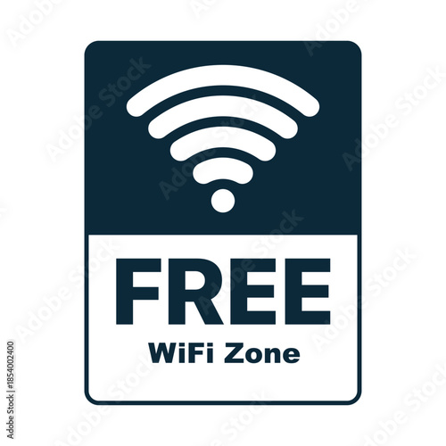 Free WiFi zone sign with wireless signal icon and bold text on white background for internet access notice