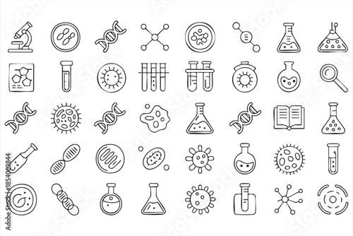 Laboratory Science Line Icons for Medical Apps, Data Dashboards, Education Tools