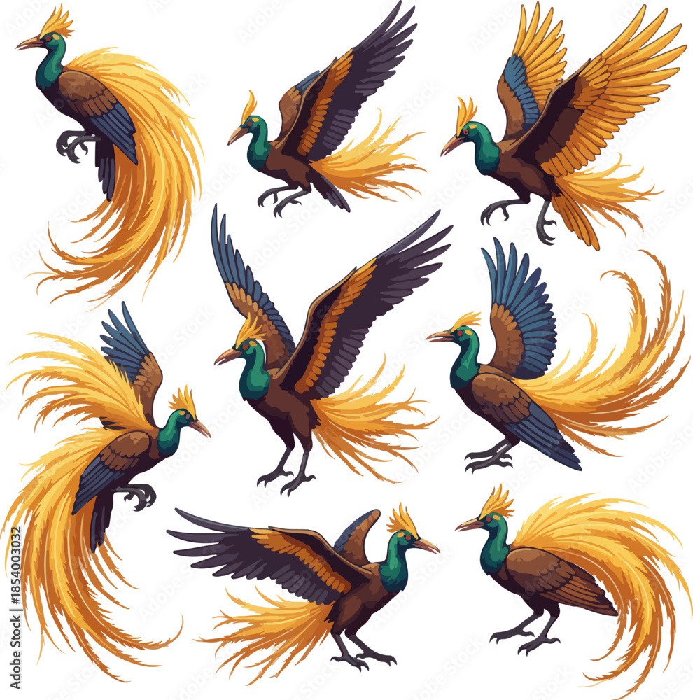 Obraz premium Paradisaea apoda Collection – 8 Styles Vector Illustration