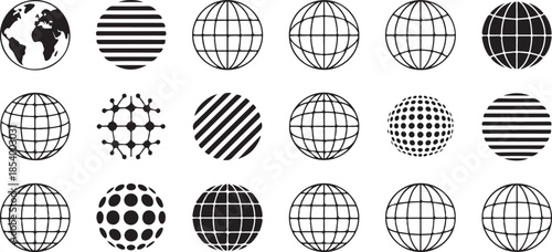 Set of globe icons sphere planet earth symbol world map geography communication internet and global network sign