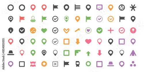 Set of location pin map pointer icons navigation symbols for gps map application and travel destination markers