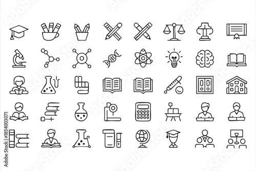 Learning and Knowledge Line Icons for Training Apps, Academic Dashboards, UI Design