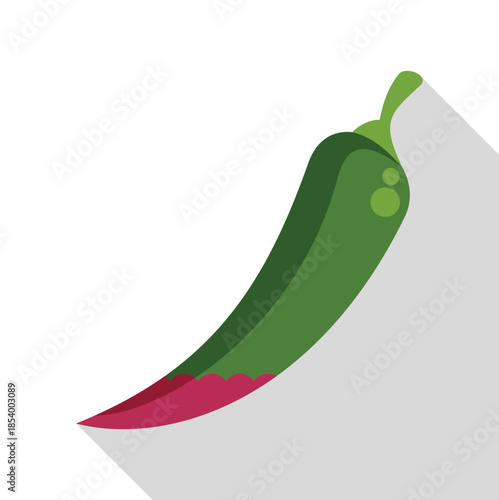 Green chili pepper flat design illustration with long shadow representing spicy food
