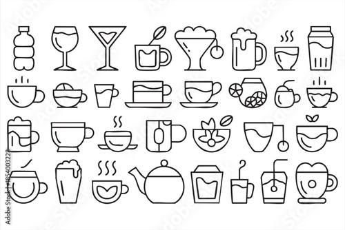 Coffee and Tea Line Icons for Café Apps, Ordering Dashboards, UI Design