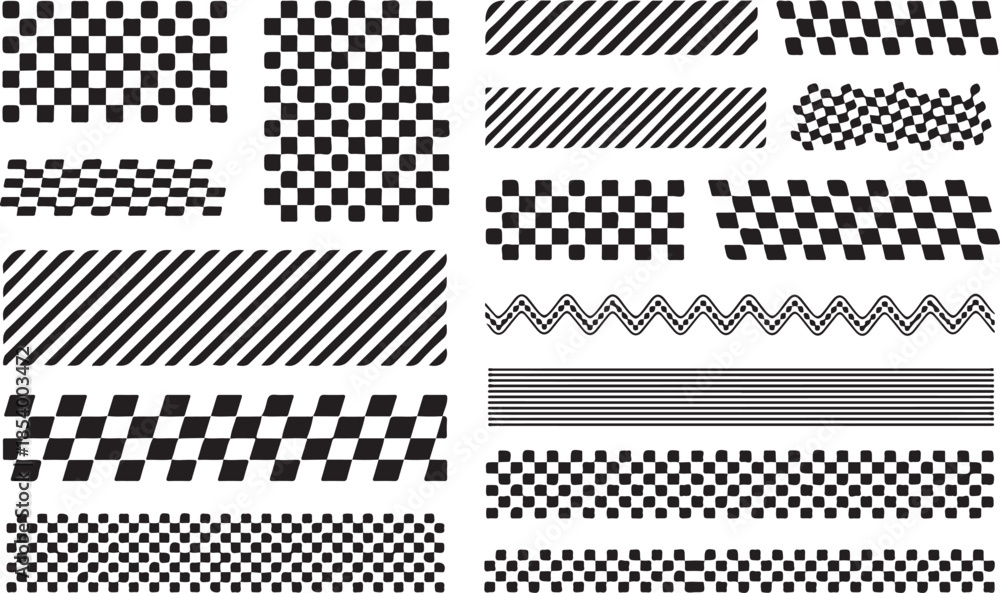 Fototapeta premium Set of racing flag elements vector illustration isolated on transparent background checkered and striped shapes for auto sport designs